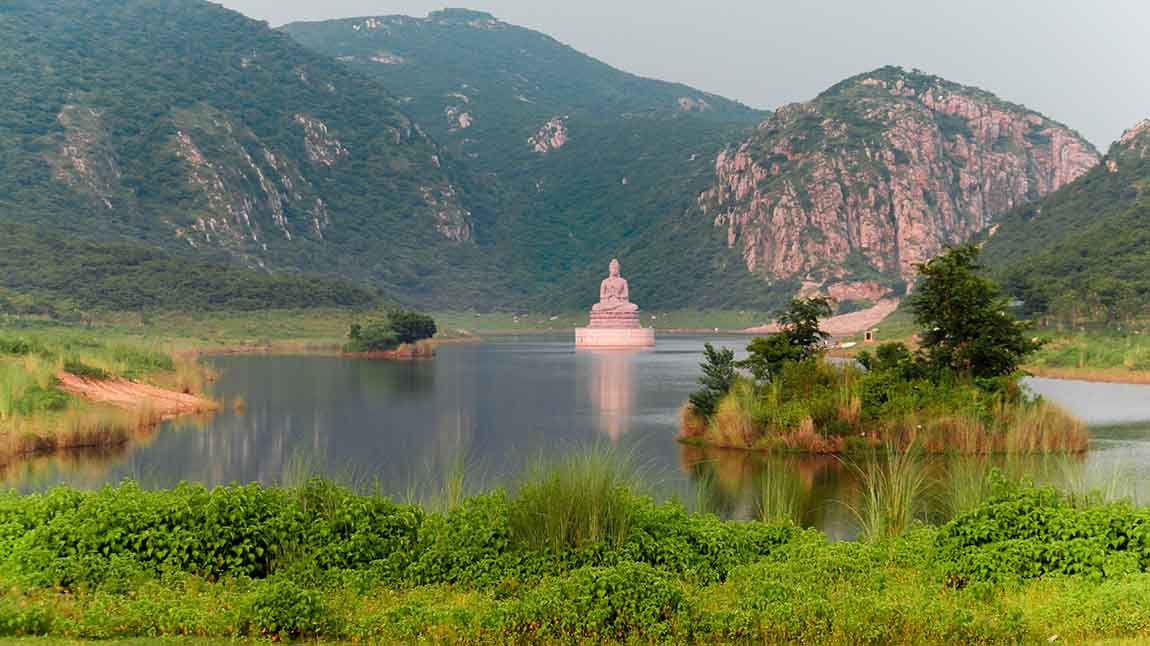 Serene view of Ghora Katora Lake, a prime tourist places in Rajgir.