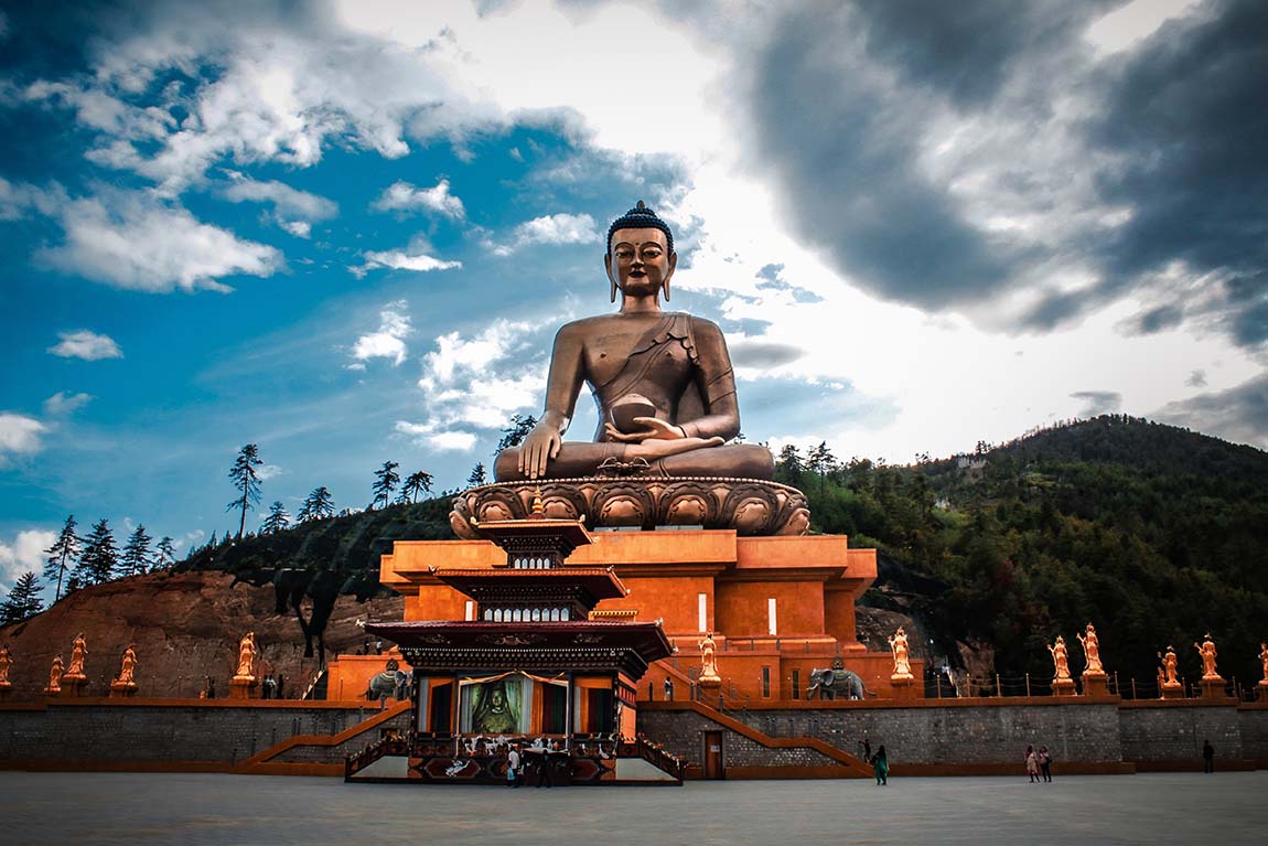Magnificent view of the Great Buddha Dordenma statue overlooking Thimphu, Bhutan.